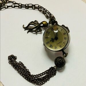 Vintage STEAMPUNK Orb Octopus Charm Watch Necklace